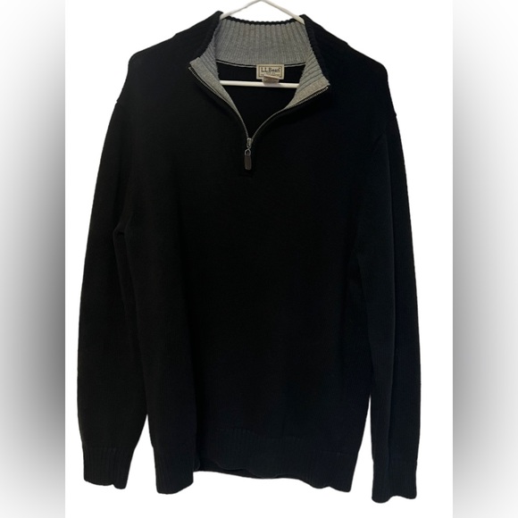 L.L. Bean Sweaters Ll Bean Mens Black 4 Zip Mock Neck 10 Cotton Knit Pullover Sweater Szl